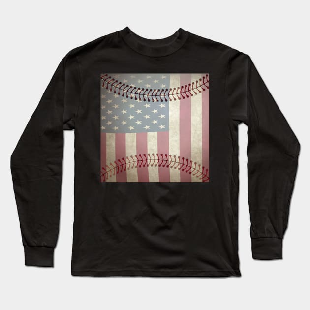 Baseball American USA Flag Vintage Design Baseball Long Sleeve T-Shirt by tamdevo1